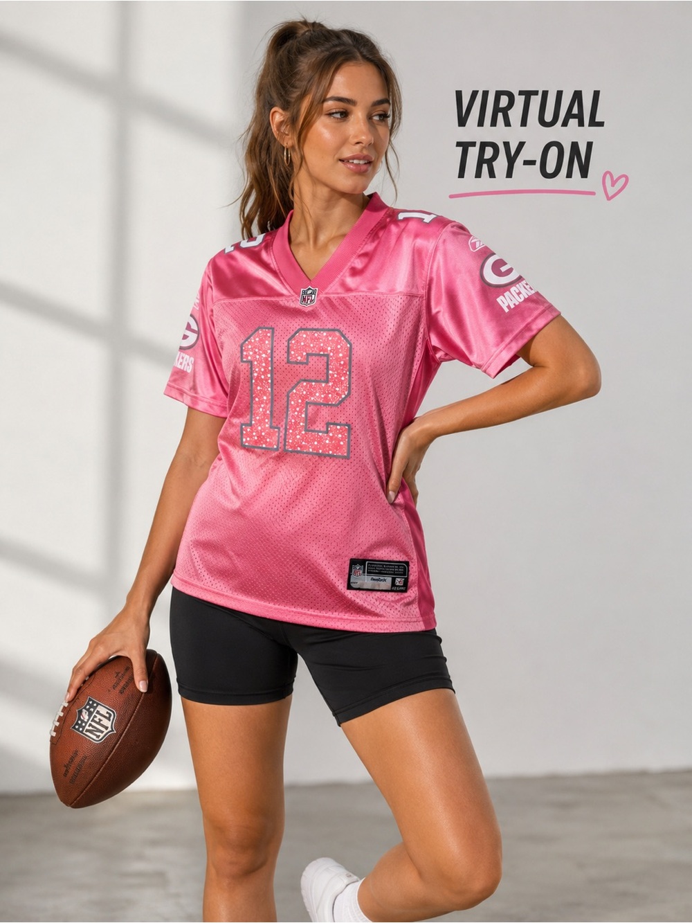 REEBOK Green Bay Packers Aaron Rodgers #12 Pink NFL Jersey Women’s Sparkle